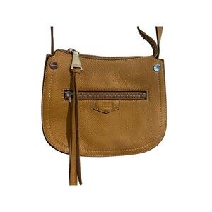 Aimee Kestenberg Cream Off Brown‎ Leather Crossbody Saddle Bag 9x8x3
